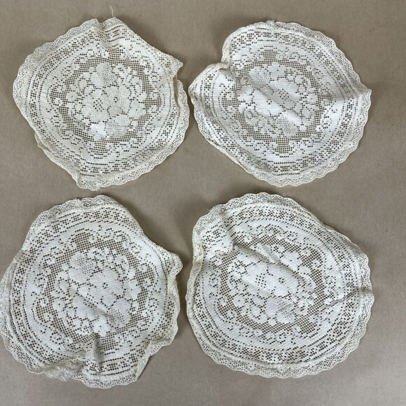 Vintage Ruffled Doily White & Ivory Set Of 6 13”/5.5”‎ - Picture 5 of 11